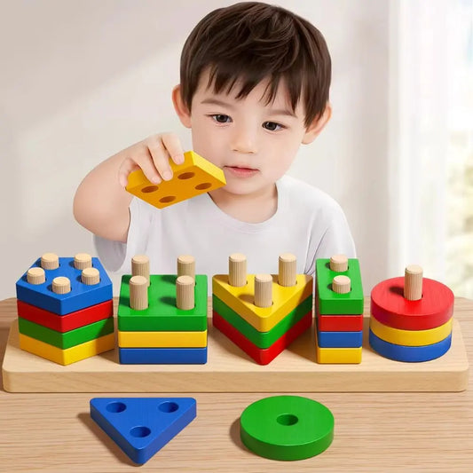 MontessoriNest Baby Sensory Sorting Stacking Wooden Puzzle